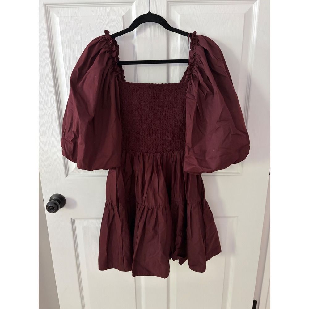Sofie the Label Charm Me Smocked Mini Dress Burgundy Red Medium FW2311-02